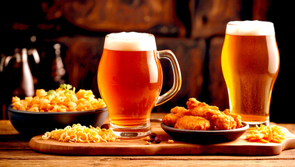 Glass of delicious beer at bar counter decorate for celebrate beer festival