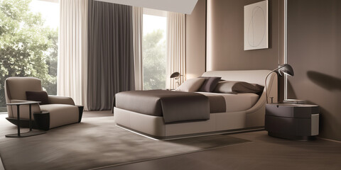 Fototapeta premium A modern bedroom with a welcoming feel