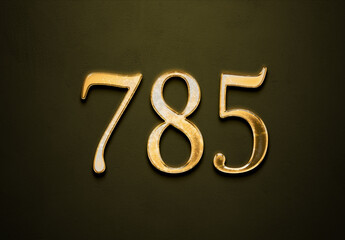 Old gold effect of 785 number with 3D glossy style Mockup.