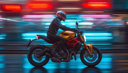 Dynamic biker speeding with neon lights