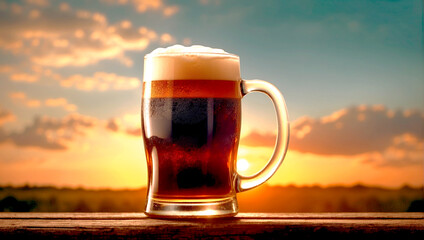 Glass of delicious beer at bar counter decorate for celebrate beer festival