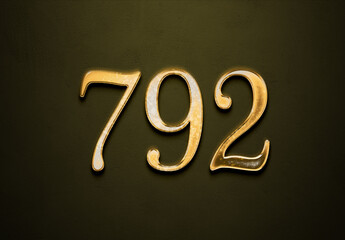 Old gold effect of 792 number with 3D glossy style Mockup.