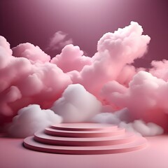  background podium pink 3d product sky platform display cloud pastel scene render stand pink podium