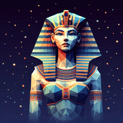 low-poly vector style illustration of female egyptian pharaoh, minimalist wall deco.