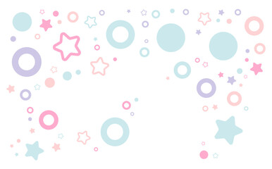 Pastel simple stars and circles corner particles. Vector illustration.	