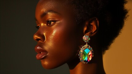 AI generated illustration of a stylish African American woman with gorgeous earrings
