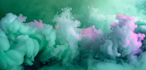 Dynamic stage design with green smoke and striking magenta neon.