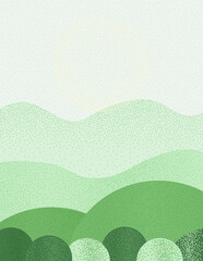 Obraz premium Summer nature background. Abstract meadow banner template with grass sky and cloud. Card with trees decoration. Vector textured flat illustration