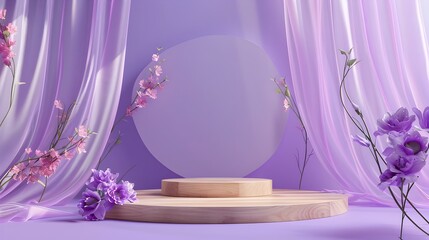 Purple Silk Curtains Framestunning D Display Stand for Cosmetics and Beauty Products