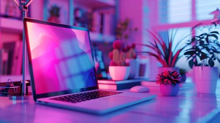 Latin female entrepreneur planning on laptop hyper realistic close-up at home office theme 3D render Tetradic color scheme