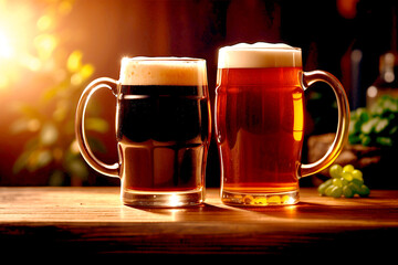 Glass of delicious beer at bar counter decorate for celebrate beer festival