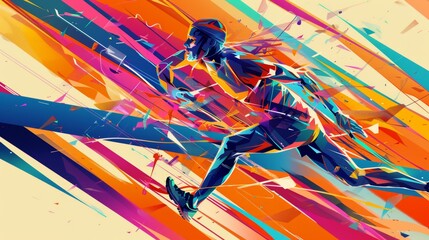 Vibrant Abstract Artwork of a Runner Crossing the Finish Line in a Burst of Energy