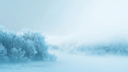 Fototapeta premium Early winter frost, icy blue blending into a white fog