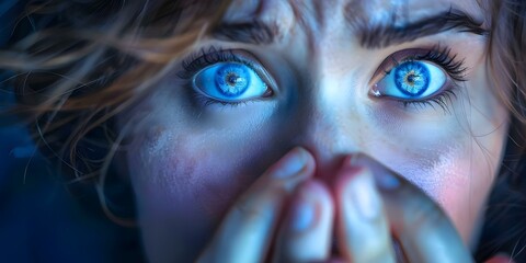 Anxiety-ridden woman with wide eyes and a worried expression. Concept Portrait Photography, Emotional Expression, Anxious Look, Worried Woman, Facial Expressions
