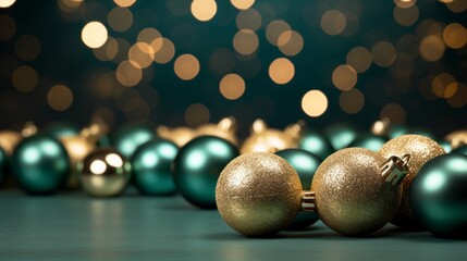 Festive Green and Gold Christmas Backdrop Generative AI
