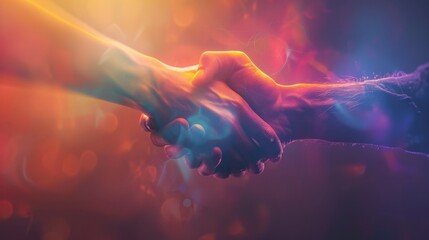 Abstract handshake with lens flare.