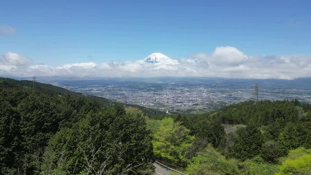 Aerial Shot of Gotemba city and Mount Fuji