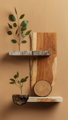 Minimalist Wooden Shelves with Natural Botanical Accents for Cozy Modern Interior Design