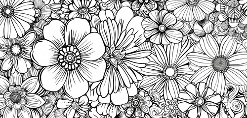 Obraz premium Cosmic motifs doodled in black and white form a seamless pattern.