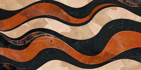 Brown, Black, and Peach Abstract Waves. Concept Abstract Art, Earth Tones, Organic Shapes, Fluid Patterns