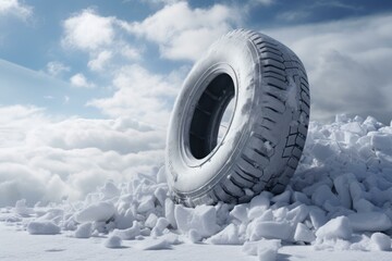 Slippery Snowy tire. Frost vehicle safety. Generate Ai