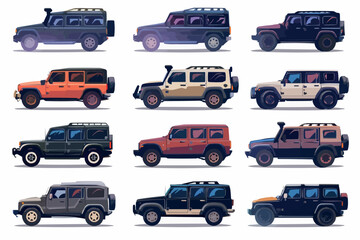 Set Of Flat Design Passenger Car Icons. Isolated Vector Illustration