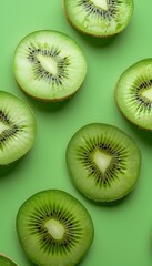 Juicy Kiwi Slices on Vibrant Green Background Showcasing Nutritional Superfood Properties