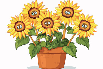 Sunflower plant in pot cartoon isolated illustration