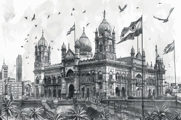 Hand drawn sketch of Gateway of india Mumbai, India in vector illustration