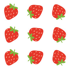 Vector cute summer pattern with red strawberries on a white background, summer flat berries, summer theme, summer patterns for various products