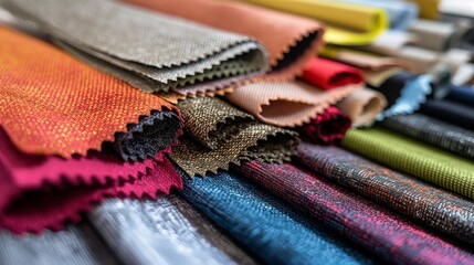 variety of fabric swatches in different colors and patterns, allowing customers to choose custom upholstery options for furniture design projects.