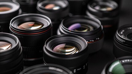 selection of interchangeable lens options for a camera system, with choices for different focal lengths and aperture settings to customize the photography experience for users.