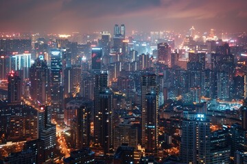 Obraz premium A bustling cityscape depicts the thriving economy, with millions of lights illuminating the skyline in a spectacular display of prosperity.