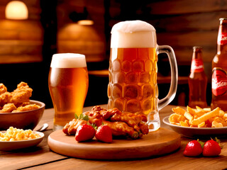 Glass of delicious beer at bar counter decorate for celebrate beer festival