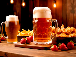 Glass of delicious beer at bar counter decorate for celebrate beer festival