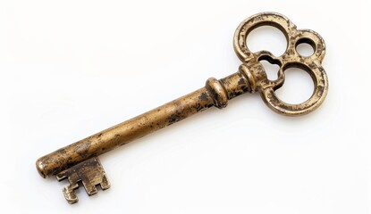 old rusty key isolated on a white background