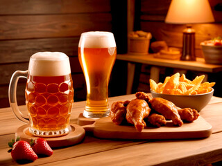 Glass of delicious beer at bar counter decorate for celebrate beer festival