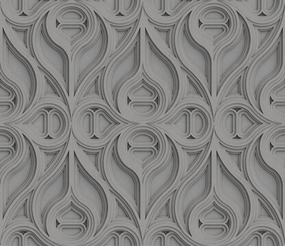 3D Wallpaper Gothic architecture stained glass gray, black and mint color decor on the edges. High quality seamless realistic texture
