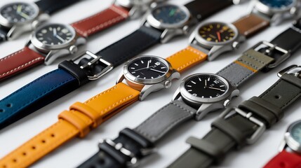 selection of interchangeable watch straps in different colors and materials, allowing customers to mix and match to create a customized timepiece that suits their style.