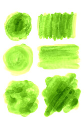 Akwarelowe Plamy w Odcieniach Zieleni na Białym Tle © AltisArt