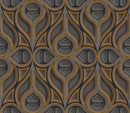 3D Wallpaper Gothic architecture stained glass gray, black and mint color decor on the edges. High quality seamless realistic texture