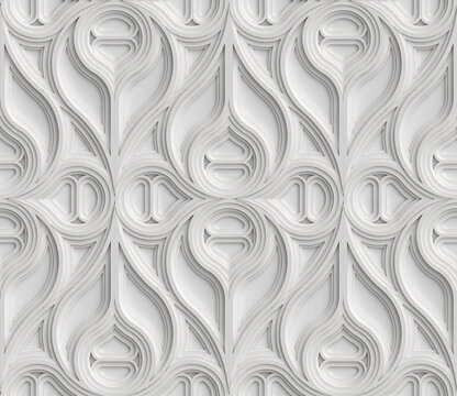 3D Wallpaper Gothic architecture stained glass gray, black and mint color decor on the edges. High quality seamless realistic texture