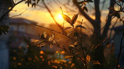 Sunset Glow Through Silhouetted Leaves