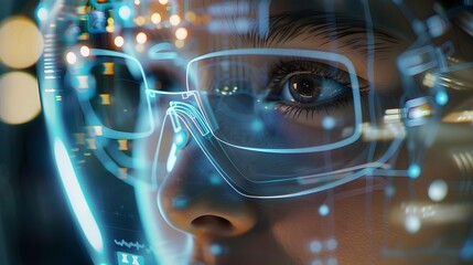 Vision of the Future High Tech Woman with Digital Glasses