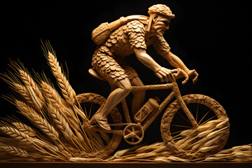 Obraz premium Cyclist Formed from Whole Grains and Seeds - Artistic depiction of a cyclist, crafted from an array of whole grains like wheat, Generative AI,