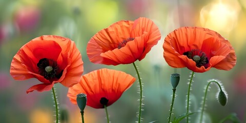 Fototapeta premium Symbol of Remembrance and Sacrifice: Red Poppies on Anzac Day. Concept Anzac Day, Red Poppies, Remembrance Day, Sacrifice, Symbolism