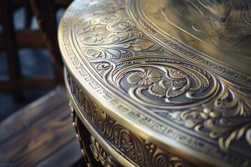 Gleaming brass gold texture with a polished ornate engraving.