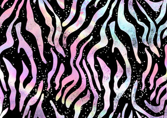 creative abstract colorful hologram and glitter safari zebra skin pattern with futuristic mood background