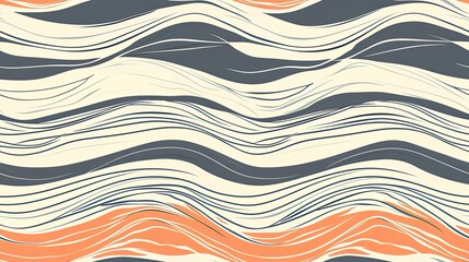 a modern wave design featuring navy, sienna, and cream hues, flowing horizontally to create a dynamic abstract look, perfect for a seamless pattern. SEAMLESS PATTERN