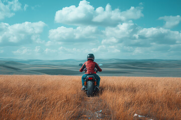 Solo biker on a scenic countryside road